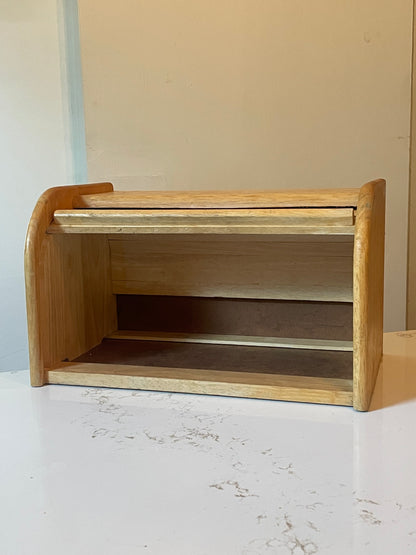 Vintage Blonde Wood Roll Top Bread Box