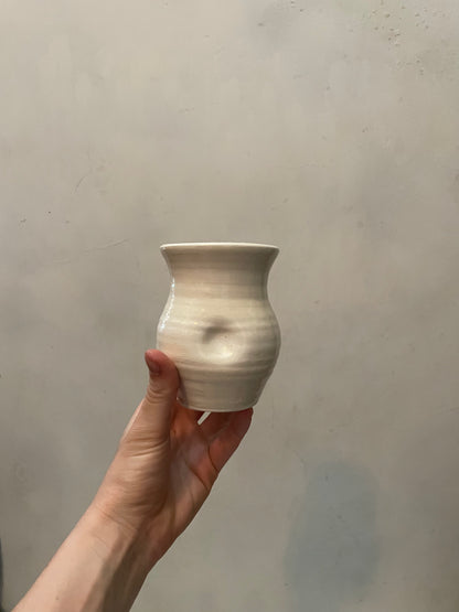 Cream Dimpled Vase with Red Interior Glaze