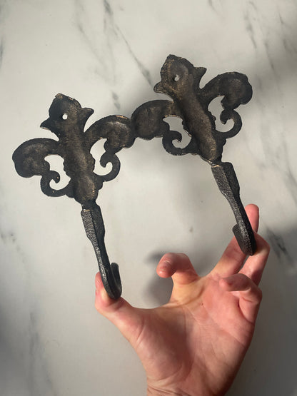 Twin Cast Iron Fleur-de-lis Wall Hooks