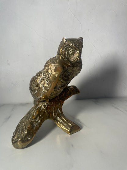 Vintage Pair of Brass Owls on Branch
