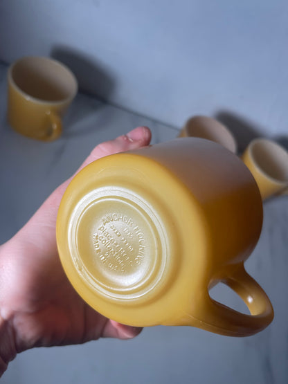 Mustard Yellow Anchor Hocking Oven-Proof Milk Glass Mugs - Set of 4