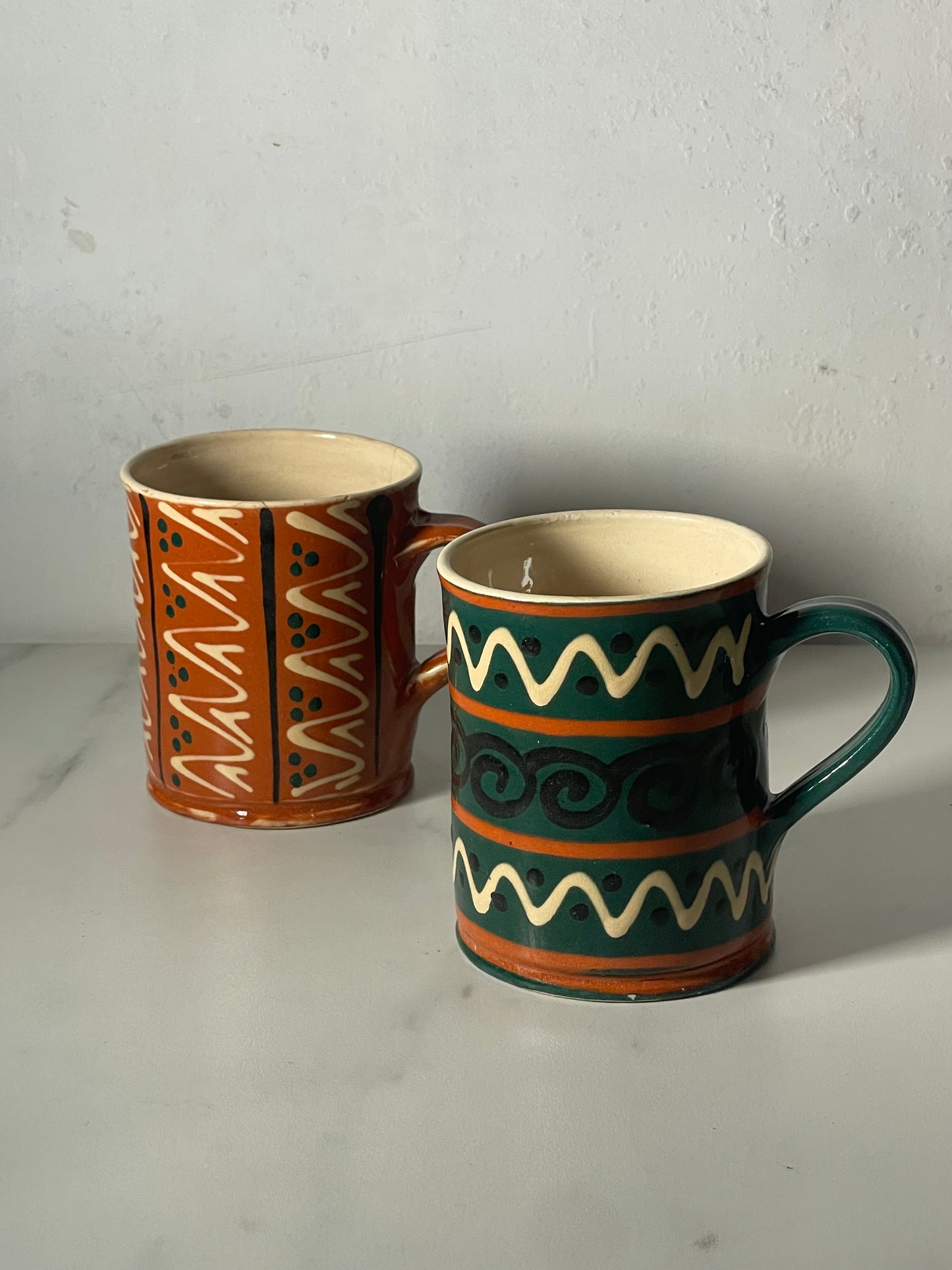 Hand-painted Forest Green and Dark Pumpkin Mugs - Sold as set of 2