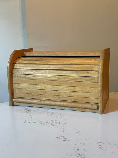Vintage Blonde Wood Roll Top Bread Box