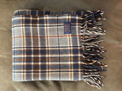 Vintage Pendleton Blue & Brown Plaid Wool Blanket