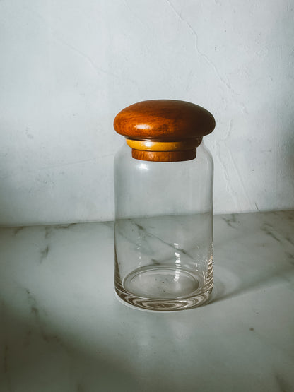 Teak Lidded Glass Storage Jar