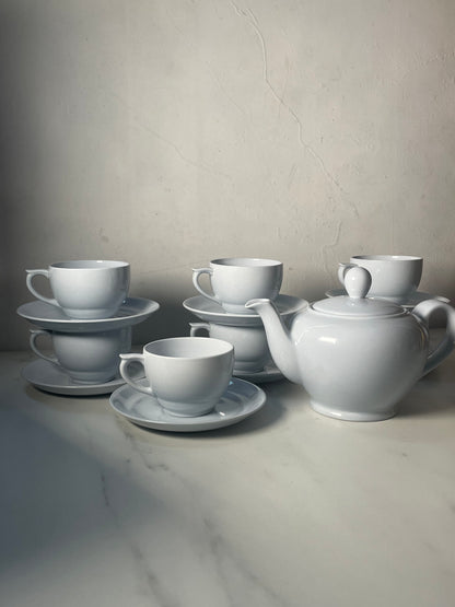 White Arabia Teapot with Seven Teacups & Saucers Set - Made in Finland