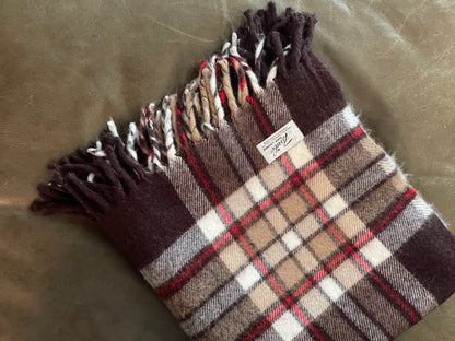 Smaller Vintage Faribo Brown Plaid Blanket - Made in USA