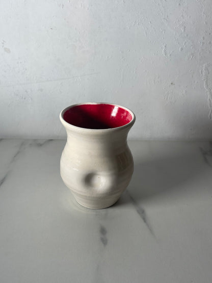 Cream Dimpled Vase with Red Interior Glaze