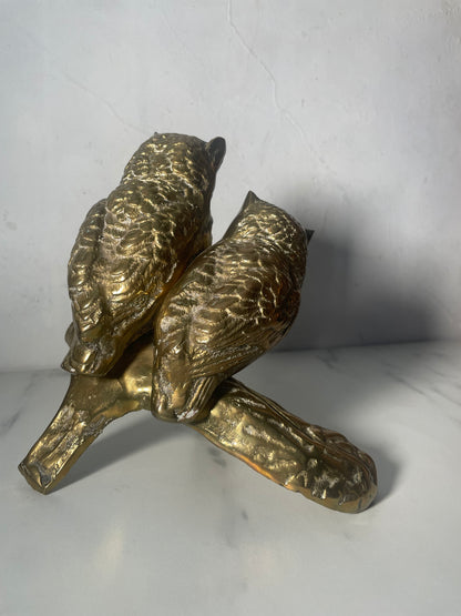 Vintage Pair of Brass Owls on Branch