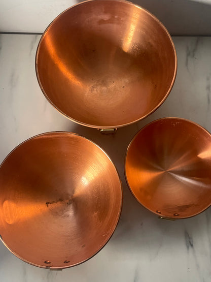 Vintage Copper Nesting Mixing Bowl - Trio