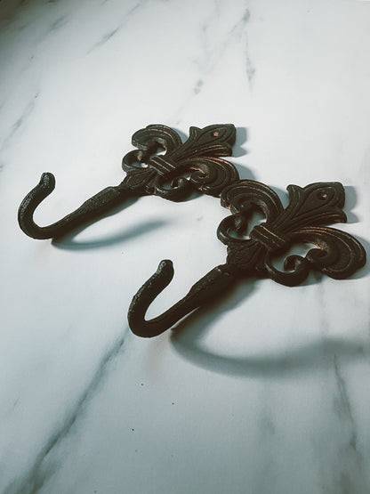 Twin Cast Iron Fleur-de-lis Wall Hooks