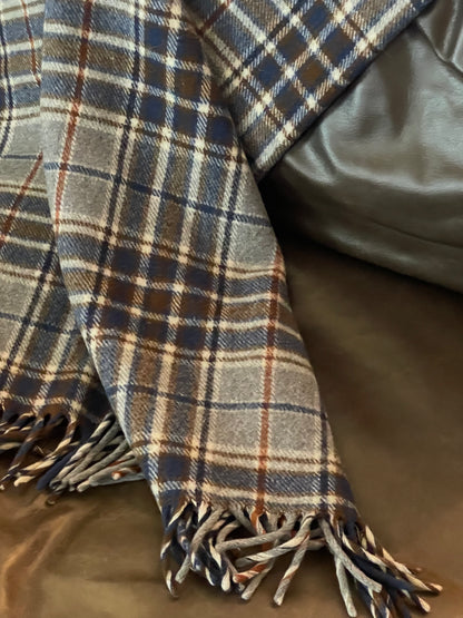 Vintage Pendleton Blue & Brown Plaid Wool Blanket