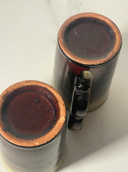 Green and Brown Stoneware Mugs with Double Handles - Set of 2