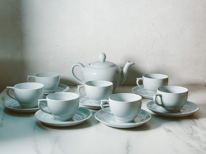 White Arabia Teapot with Seven Teacups & Saucers Set - Made in Finland