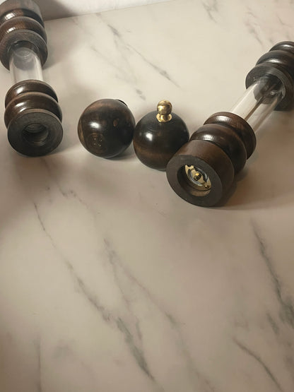 Wood and Brass Salt Shaker and Pepper Grinder - Made in Japan