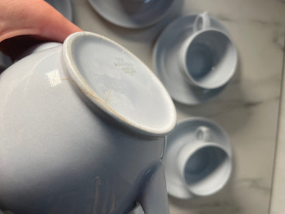 White Arabia Teapot with Seven Teacups & Saucers Set - Made in Finland