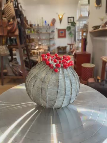 Original Glassblown Urchin Vessel Web Wrapped with Bead Adornment