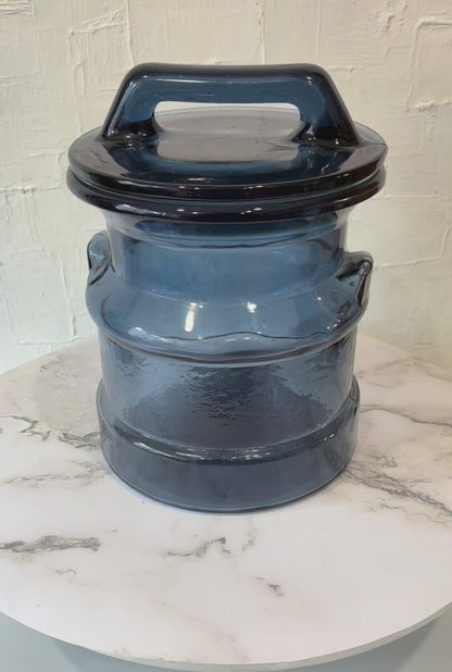 Vintage Blue Glass Lidded Canister by L.E. Smith Apothecary