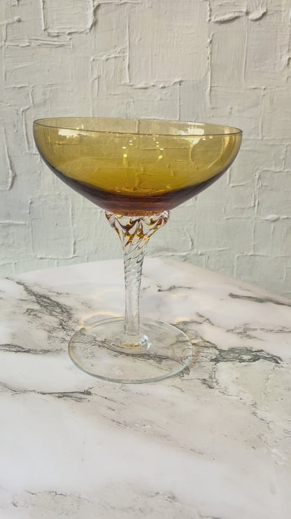Amber Twisted Stem Blown Glass Coupe Stemware sold as set of 3