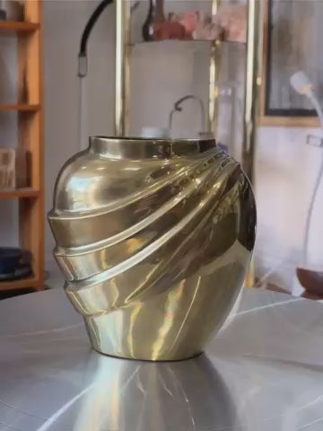 Solid Brass Art Deco Layered Lines Vase