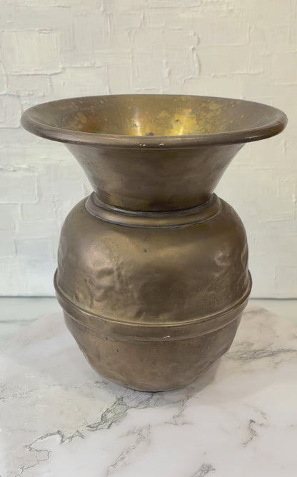 Vintage Hammered Brass Weighted Spittoon