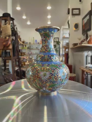 Decorative Brass Champleve Cloisonne Vase - Relief Textured