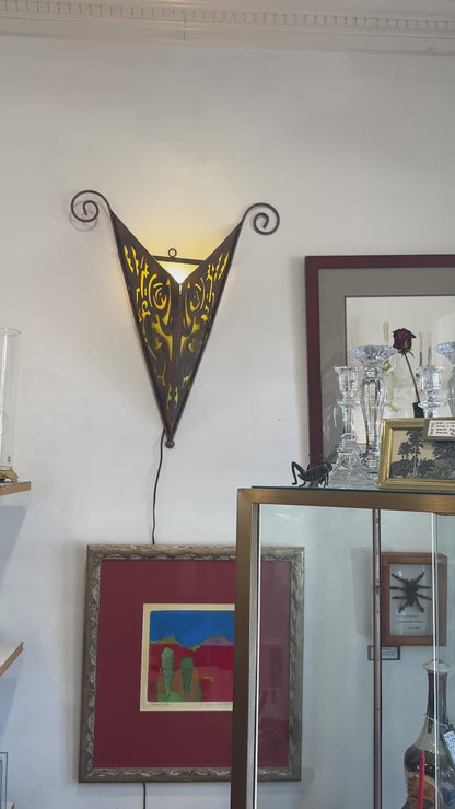 Abstract Welded Metal Wall Sconce with Yellow Backing