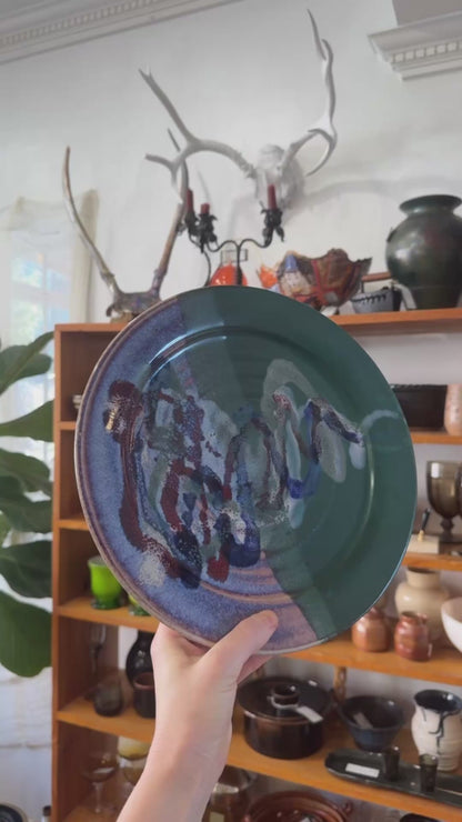 Pair of Bruce Larrabee, Park City Studio Plates, Teal Purple Glaze
