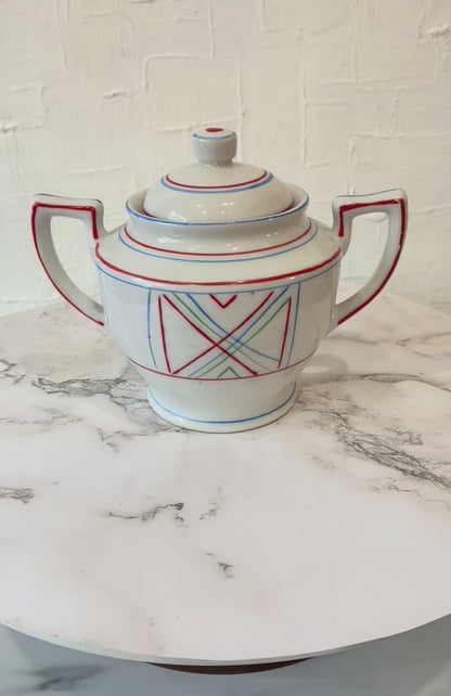 Mid-century Japanese “Daisy” Dual Handled Ceramic Sugar Pot