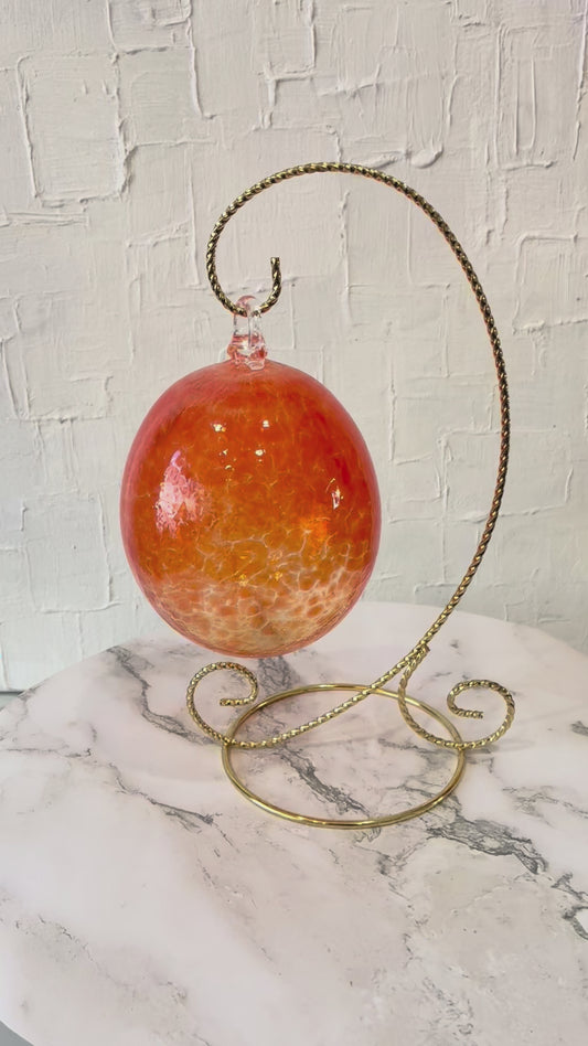 Orange Glass Blown Floating Orb with Gold Rack