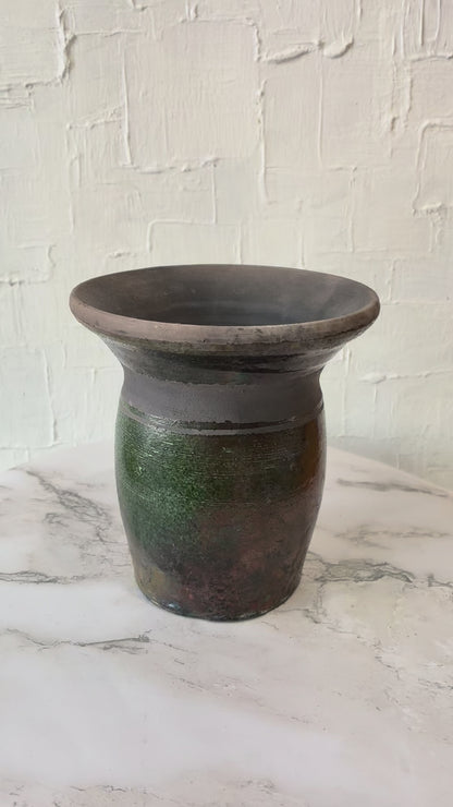 Wheel Thrown Flared Top Raku Fired Vase by CD