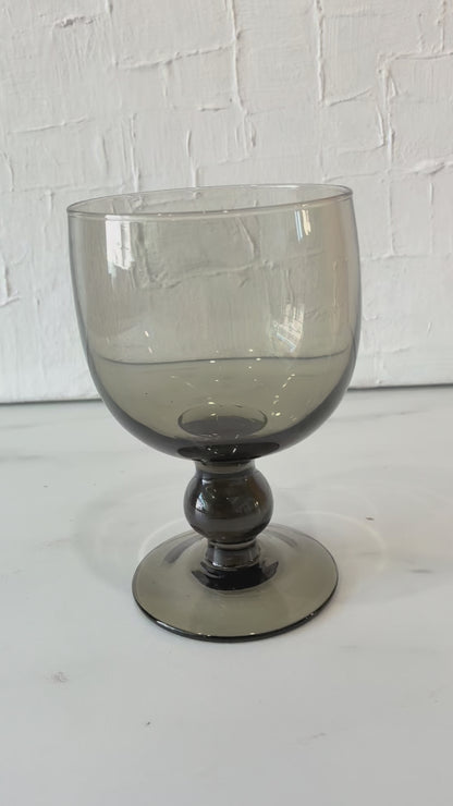 Smokey Grey Glass Blown Goblets with Ball Stem sold as set of 7