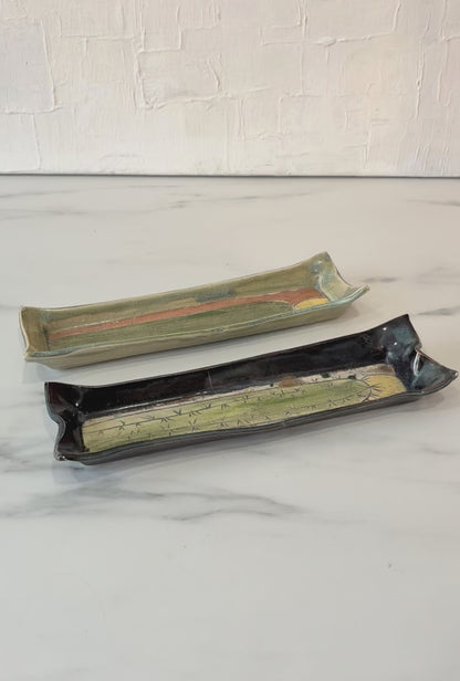 Original Custom Deb Babcock Blue Sky Pottery Studio Stacking Apothecary Trays sold as a pair of 2