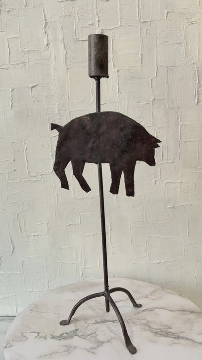 Handmade Pig Iron Tapered Candle Holder