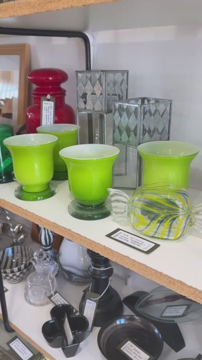 Rare Carlo Moretti, Mid-Century Green Apple Glass Blown Glassware sold as set of 4