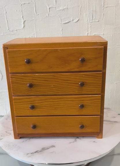 Vintage Handcrafted Pine 4 Drawer Jewelry Box