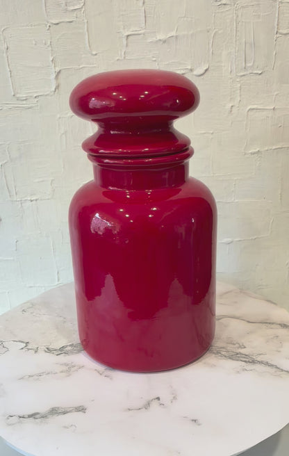 Rare 60’s Red Opaque Ceramic Lidded Apothecary Jar