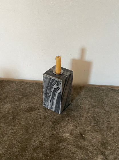 Dark Grey Cubed Marble Podium Taper Candle Holder
