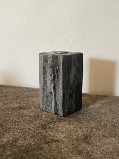 Dark Grey Cubed Marble Podium Taper Candle Holder