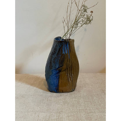 Blue and Brown Organic Textured Leaning Vases