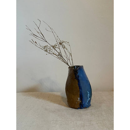 Blue and Brown Organic Textured Leaning Vases