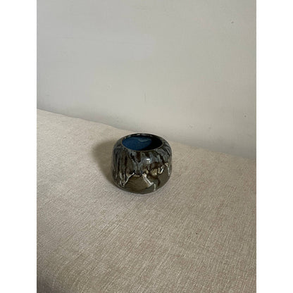 Granite Glazed Votive Pot with blue interior glaze