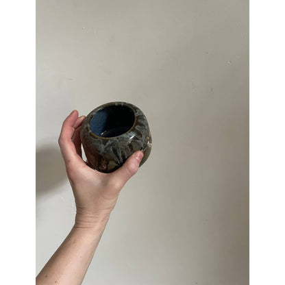 Granite Glazed Votive Pot with blue interior glaze