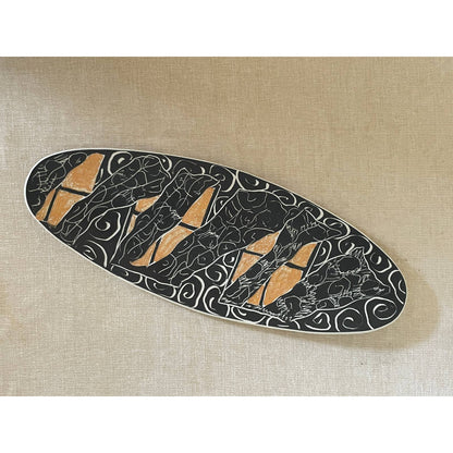 Hand Carved Black Geometric Organic Ceramic Platter