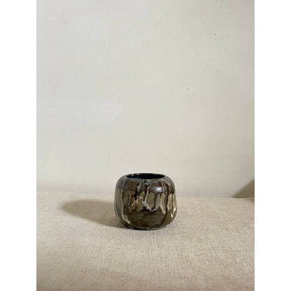 Granite Glazed Votive Pot with blue interior glaze