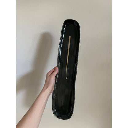 Dark Green Glazed Ceramic Bread Tray
