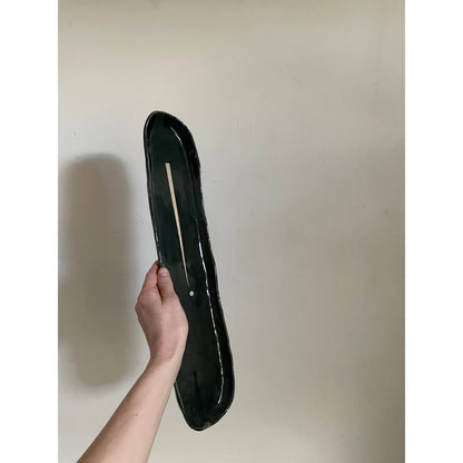 Dark Green Glazed Ceramic Bread Tray