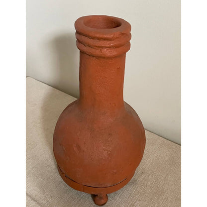 Slow-Fired Packed Terracotta Vase in Tri-Ball Metal Stand