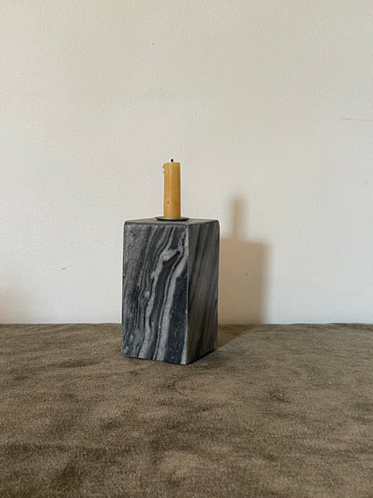 Dark Grey Cubed Marble Podium Taper Candle Holder