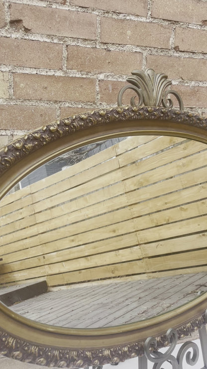Ornate Golden Oval Mirror & Stand